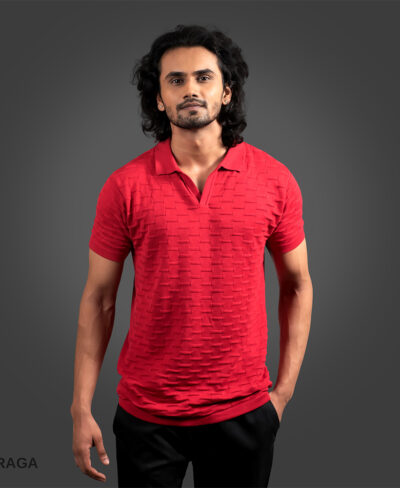 Relax-Polo-V-Neck-Half-Sleeves-Red-Shot