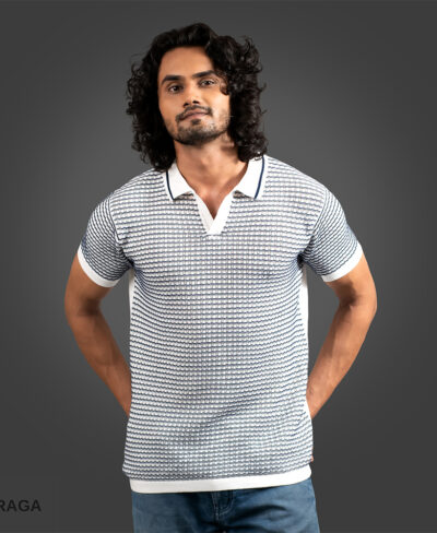 Waves-Comfort-Polo-V-Neck-Half-Sleeves-Blue-With-White